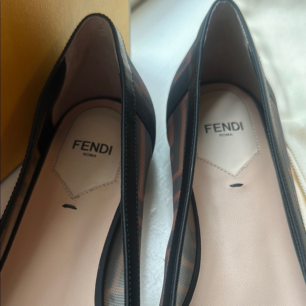 Fendi Colibrì Black and Brown FF Mesh Flats - Picture 3 of 6